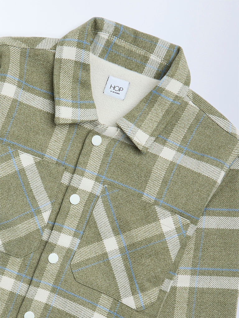 HOP Kids Olive Checkered Shacket - Image 3