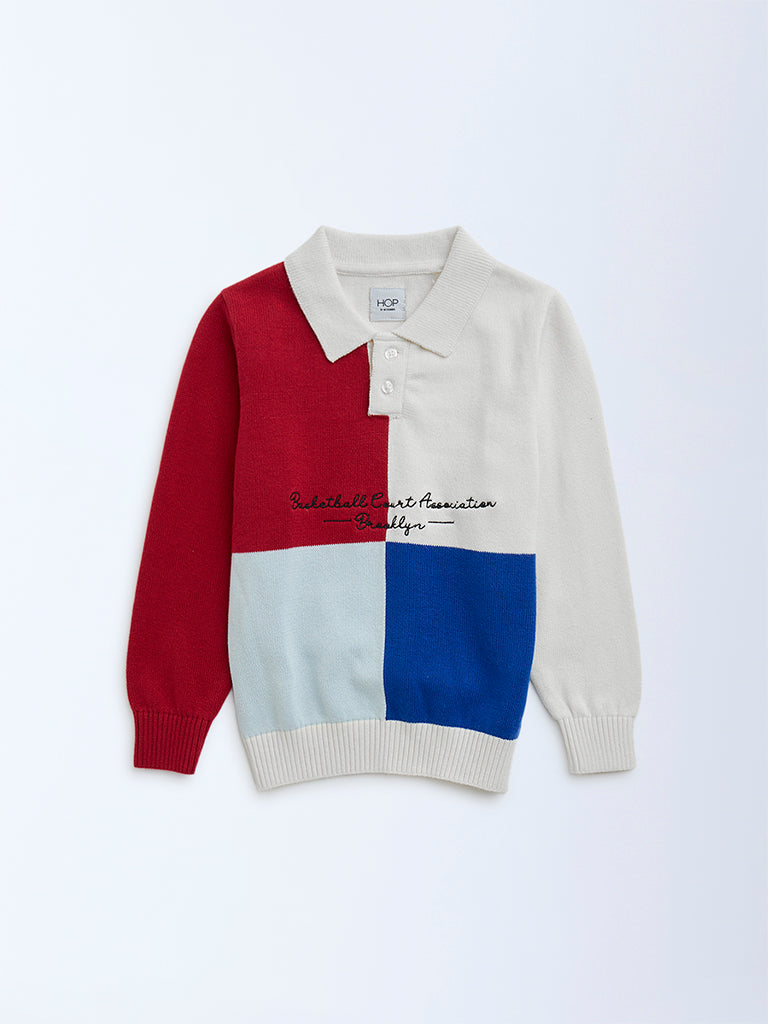 HOP Kids Multicolour Colour-Blocked Cotton Sweater - Image 2