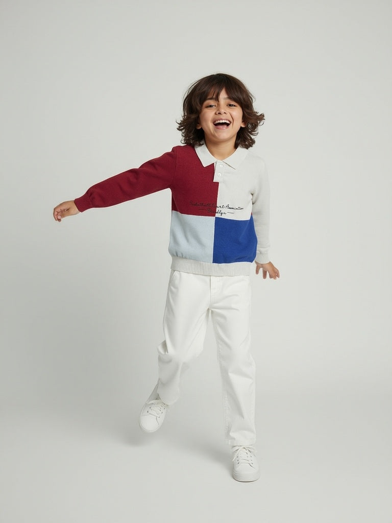 HOP Kids Multicolour Colour-Blocked Cotton Sweater