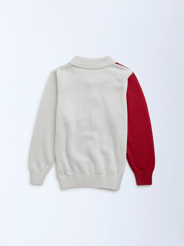 HOP Kids Multicolour Colour-Blocked Cotton Sweater - Image 3