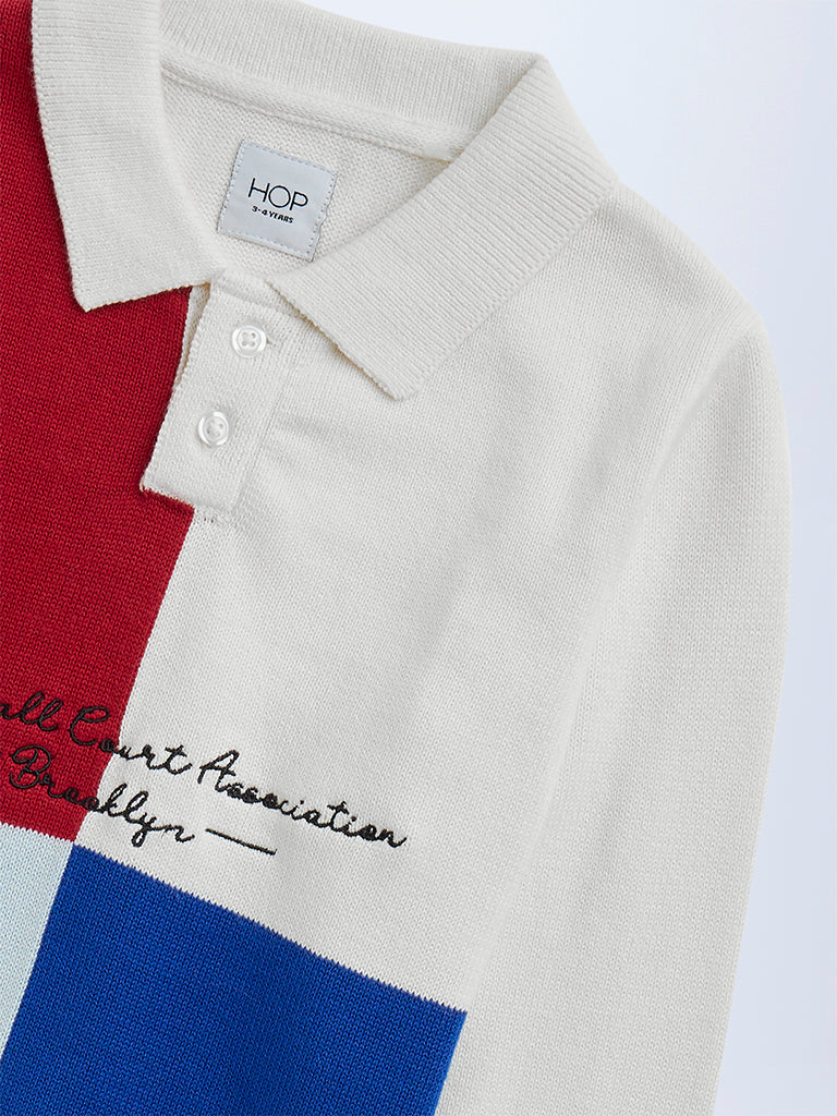 HOP Kids Multicolour Colour-Blocked Cotton Sweater - Image 4