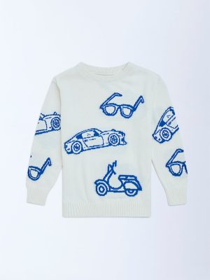 HOP Kids Off-White Printed Cotton Sweater