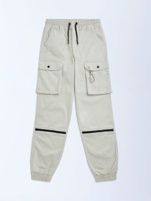 Y&F Kids Cream Mid-Rise Cotton-Blend Joggers