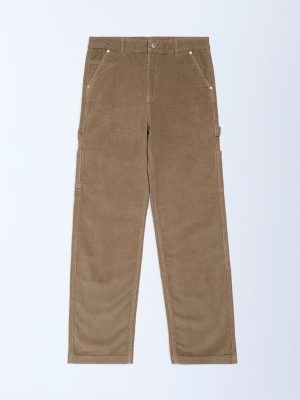 Y&F Kids Taupe Relaxed-Fit Mid-Rise Cotton-Blend Trousers