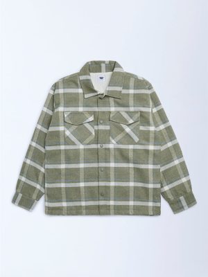 Y&F Kids Green Checkered Shacket