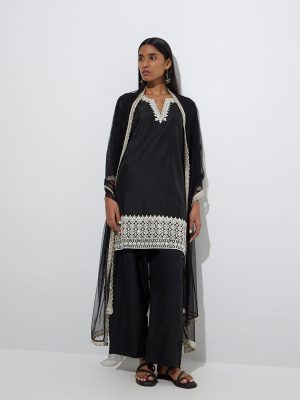 Vark Black Straight Cotton-Blend Ethnic Set
