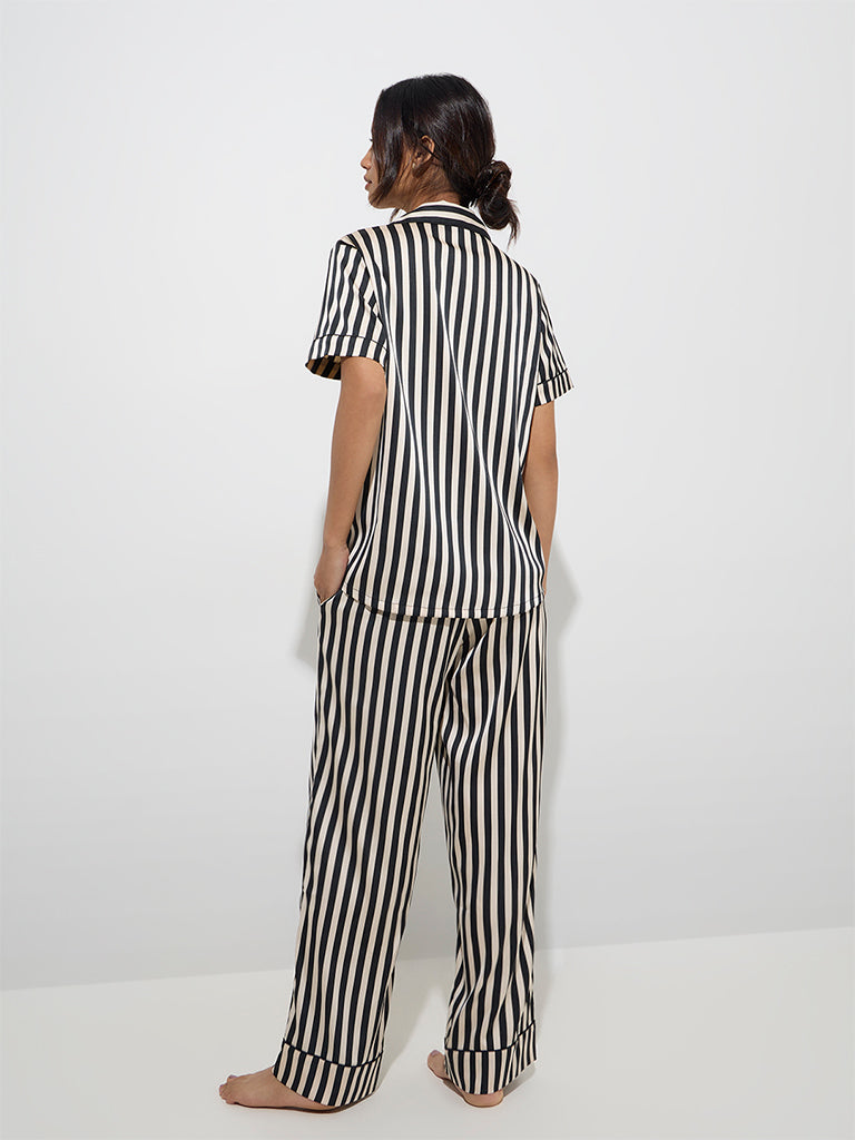 Wunderlove Black Stripe Patterned Shirt and Pyjamas Set - Image 4