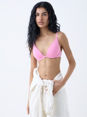 Superstar Pink Underwired Cotton-Blend Plunge Bra