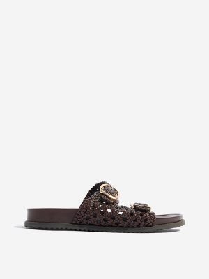 LUNA BLU Dark Brown Woven-Textured Comfort Sandals