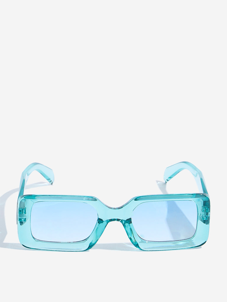 Westside Accessories Aqua Rectangular Sunglasses with Pouch