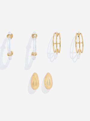 Westside Accessories Gold Resin and Metal Half Hoop & Stud Earrings - Pack of 3