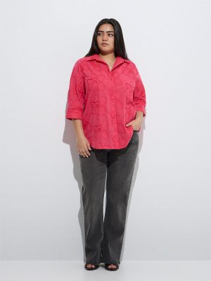 Gia Fuchsia Floral Embroidered Cotton Shirt