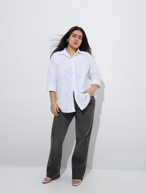 Gia White Floral Embroidered Cotton Shirt