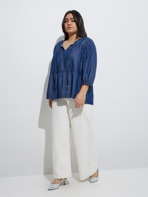 Gia Dark Blue Denim Peplum Top