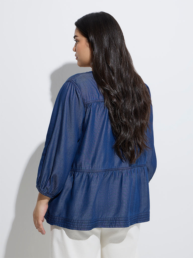 Gia Dark Blue Denim Peplum Top - Image 4