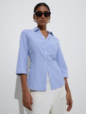 Wardrobe Blue Stripe Printed Shirt