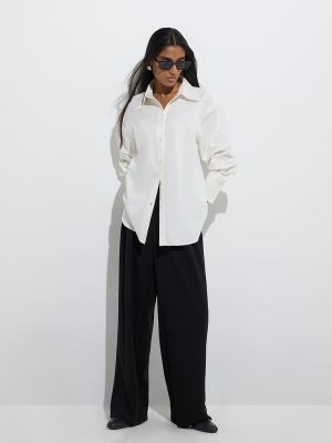 Wardrobe White Solid Cotton Shirt