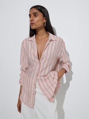 Wardrobe Light Pink Stripe Printed Shirt