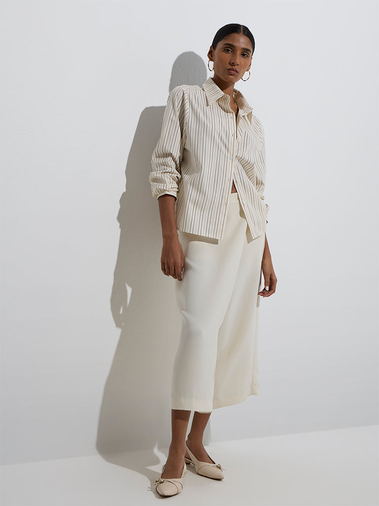 Wardrobe Off-White Striped Cotton Shirt - Image 2
