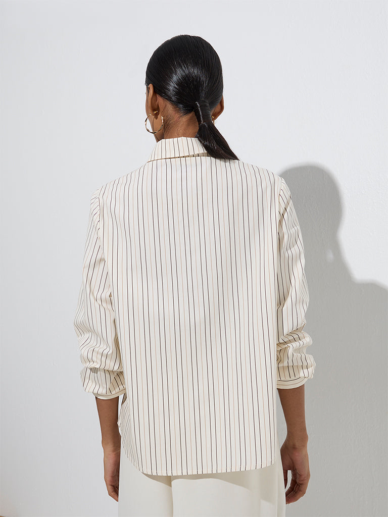 Wardrobe Off-White Striped Cotton Shirt - Image 4