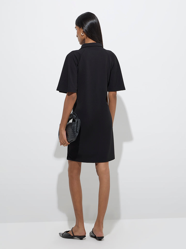 Wardrobe Black Solid Quarter-Zipper A-Line Dress - Image 4