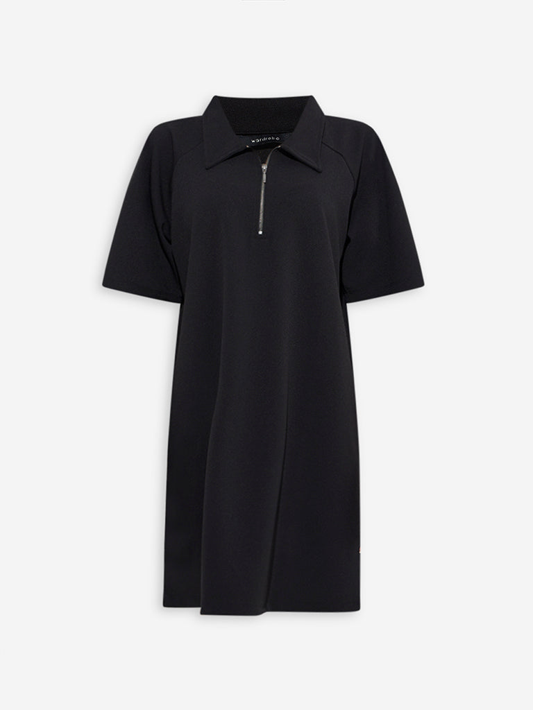 Wardrobe Black Solid Quarter-Zipper A-Line Dress - Image 5