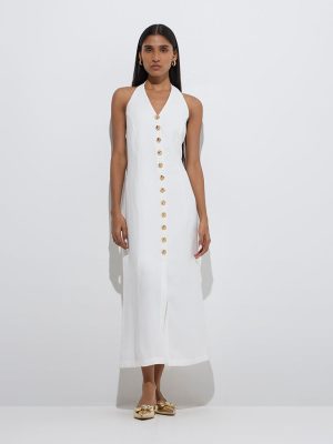 Wardrobe White Solid A-Line Dress