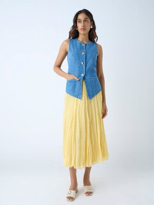 LOV Yellow Crinkle-Textured High-Rise Skirt