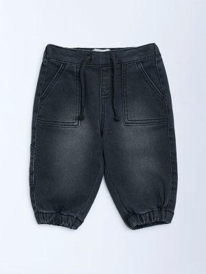 HOP Baby Charcoal Washed Mid-Rise Denim Joggers