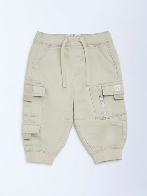 HOP Baby Beige Cargo-Style Mid-Rise Cotton-Blend Joggers