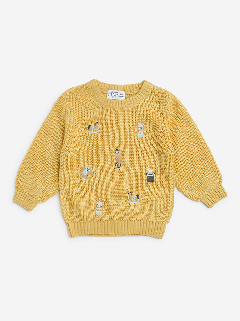 HOP Baby Mustard Embroidered Sweater - Image 2