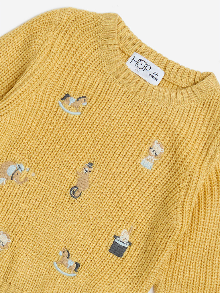 HOP Baby Mustard Embroidered Sweater - Image 4