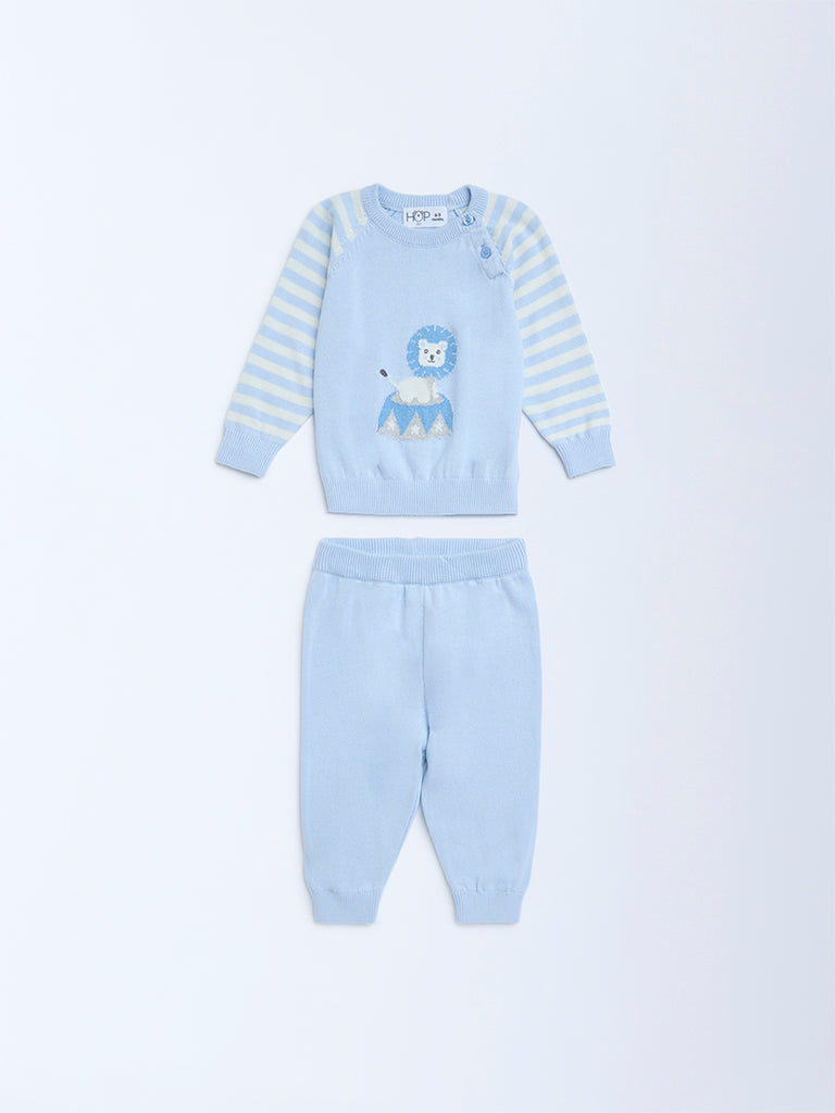 HOP Baby Blue Animal Design Cotton Sweater with Joggers Set - Image 2