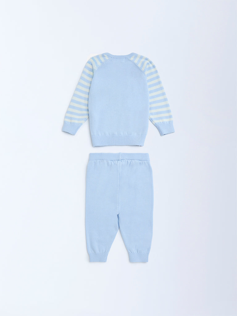 HOP Baby Blue Animal Design Cotton Sweater with Joggers Set - Image 3