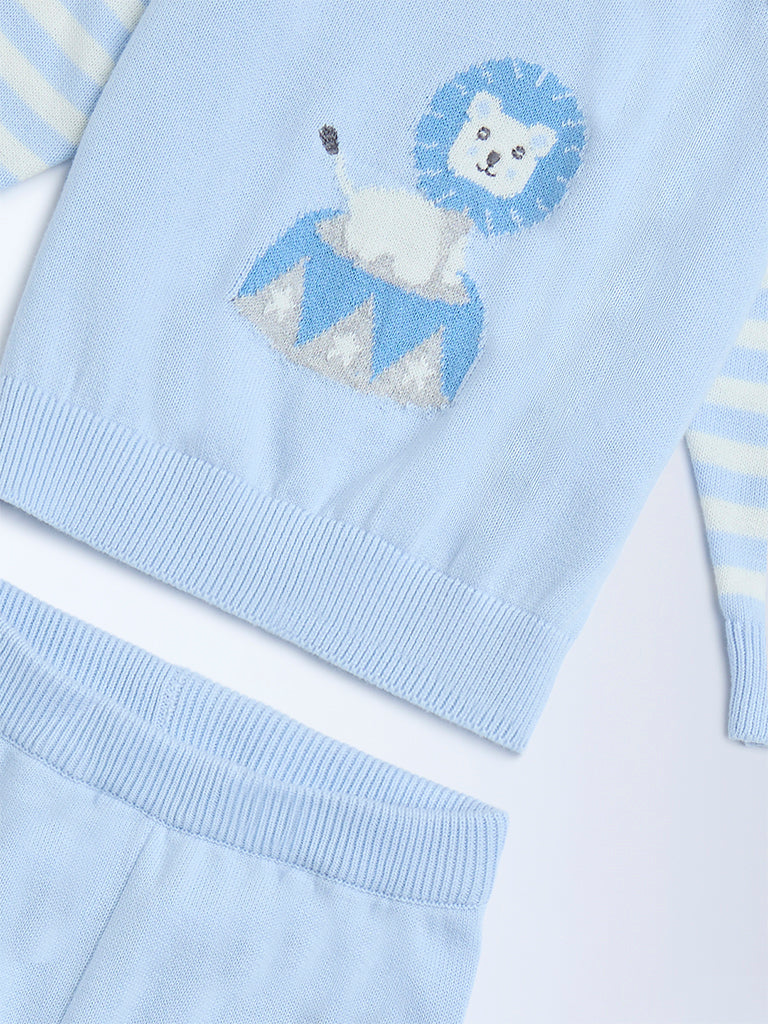HOP Baby Blue Animal Design Cotton Sweater with Joggers Set - Image 4