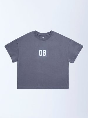 Y&F Kids Charcoal Printed Cotton T-Shirt