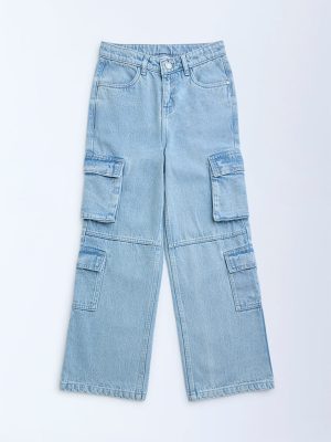 Y&F Kids Light Blue Cargo-Style Mid-Rise Jeans