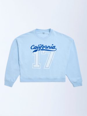 Y&F Kids Light Blue Text Design Cotton-Blend Sweatshirt