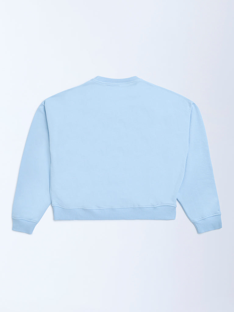 Y&F Kids Light Blue Text Design Cotton-Blend Sweatshirt - Image 3