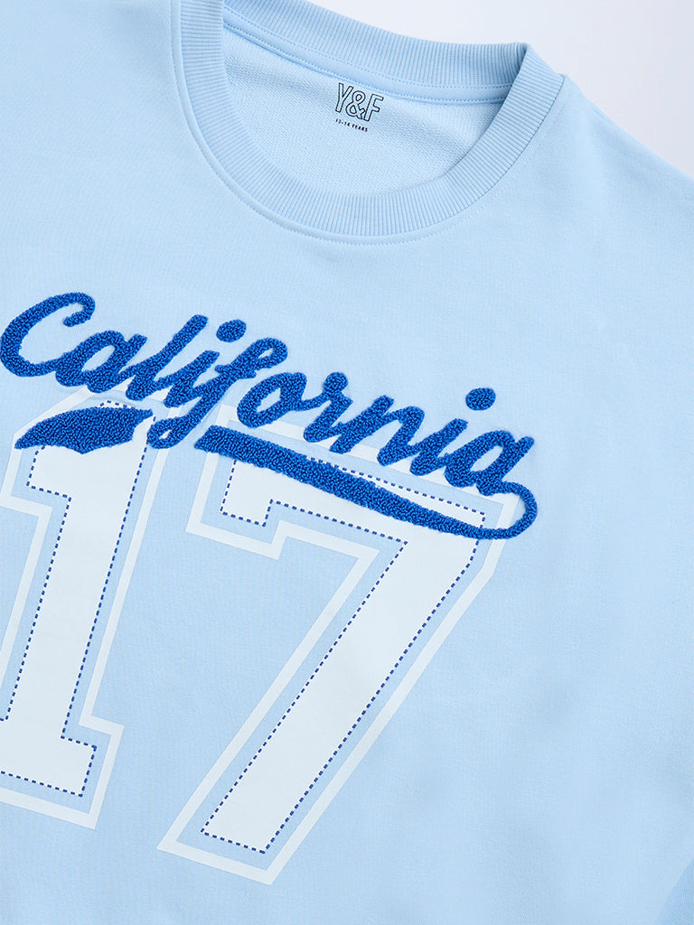 Y&F Kids Light Blue Text Design Cotton-Blend Sweatshirt - Image 4