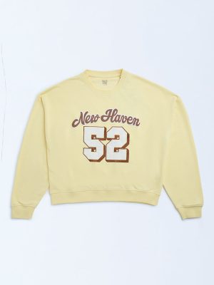 Y&F Kids Yellow Text Detailed Cotton-Blend Sweatshirt