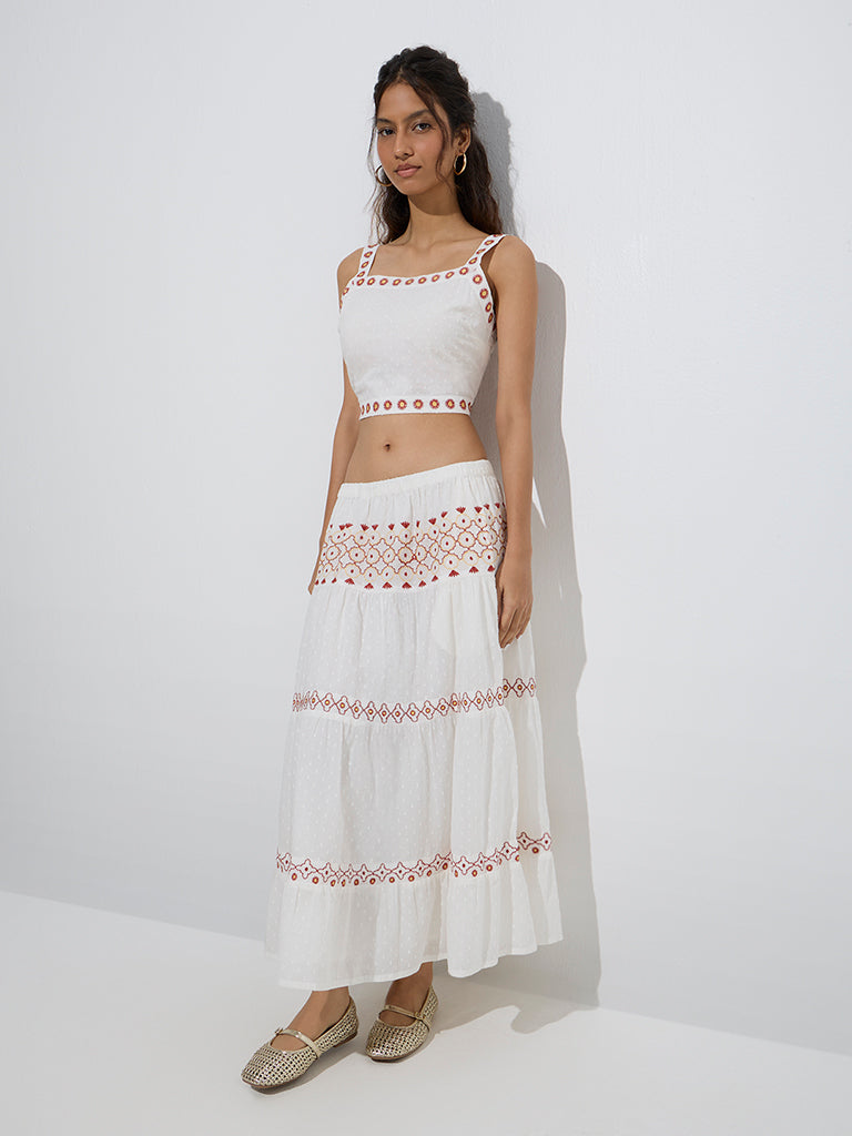 Bombay Paisley White Floral Embroidered Cotton Top - Image 2