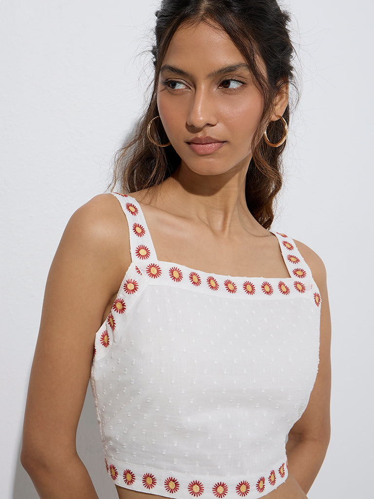 Bombay Paisley White Floral Embroidered Cotton Top - Image 3