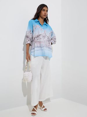 Utsa White Solid Cotton Palazzos