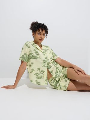 Wunderlove Yellow Cotton Shirt and Shorts Set