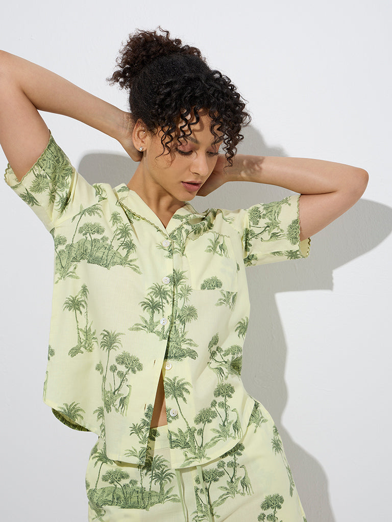 Wunderlove Yellow Cotton Shirt and Shorts Set - Image 3