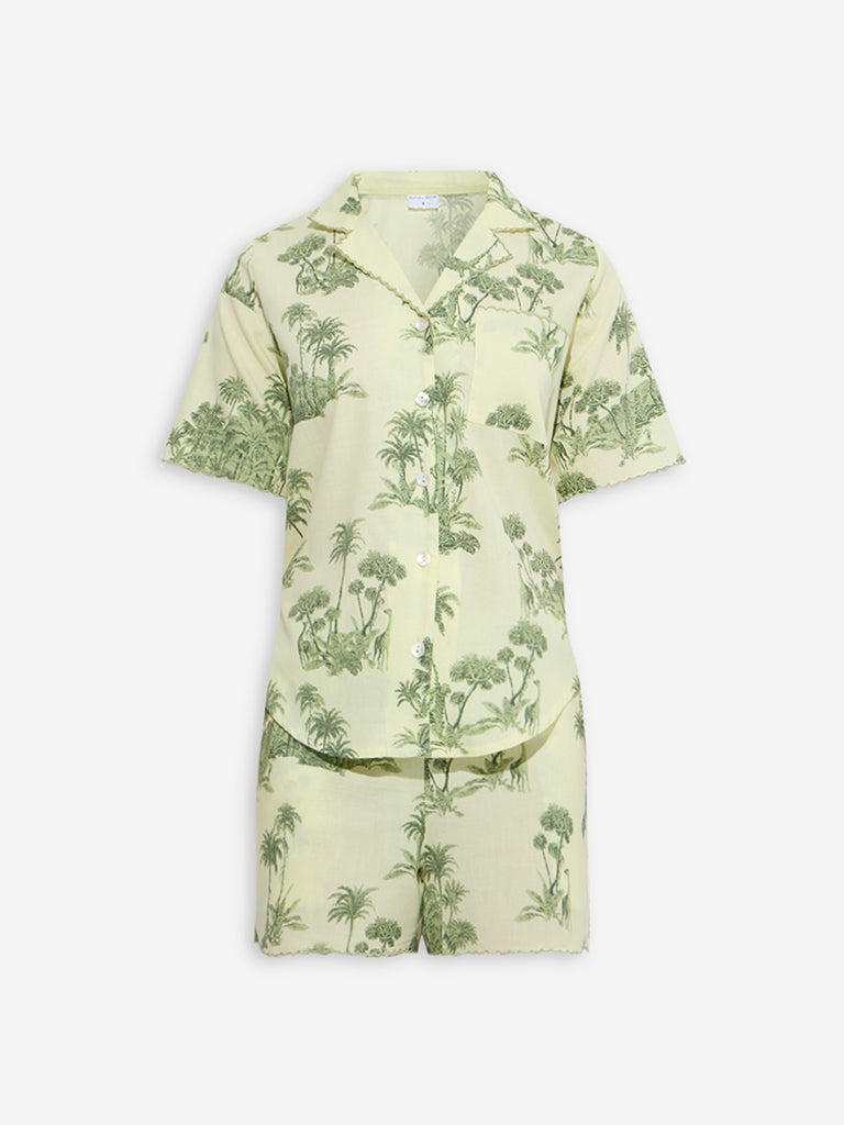 Wunderlove Yellow Cotton Shirt and Shorts Set - Image 5