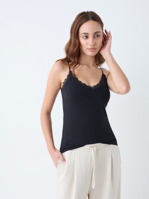 Wunderlove Black Lace-Detailed Cotton-Blend Camisole
