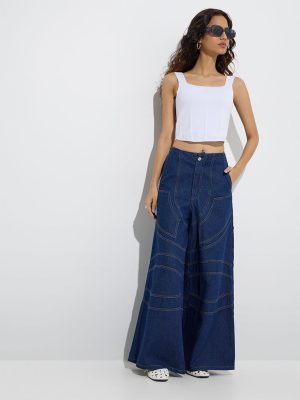 Nuon Dark Blue Wide-Leg High-Rise Jeans