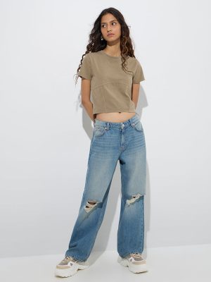 Nuon Olive Solid Cotton-Blend T-Shirt